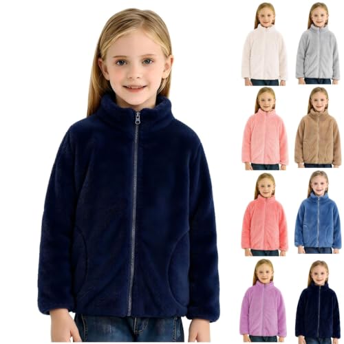 Girls Fleece Jacket Kids Winter Zip Up Sherpa Plush Coat Navy | Boys Cozy Lightweight,Stand Collar,Long Sleeve,Jackets with Pockets,Comfort Warm Outdoor Clothes for Cold Weather 11-12 Years - image 1