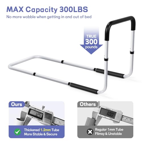 TABEKE Bed Rails for Elderly Adults, Adjustable Bed Assist Rails for Seniors, Portable Bed Support Bar Mobility Assistant with Foam Handle & Double Side Storage Bag Fits King, Queen, Full, Twin Bed