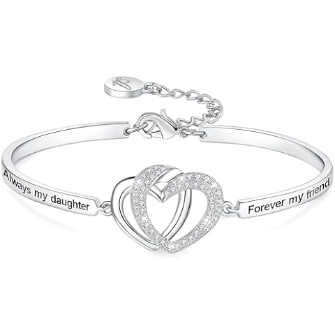 Aihitero Christmas Daughter Gift, ‘Always My Daughter Forever My Friend’ Love Heart Bangle Bracelet, Women White Gold Jewelry, Xmas Anniversary Wedding Birthday Present from Father Dad Mom Mother Cover