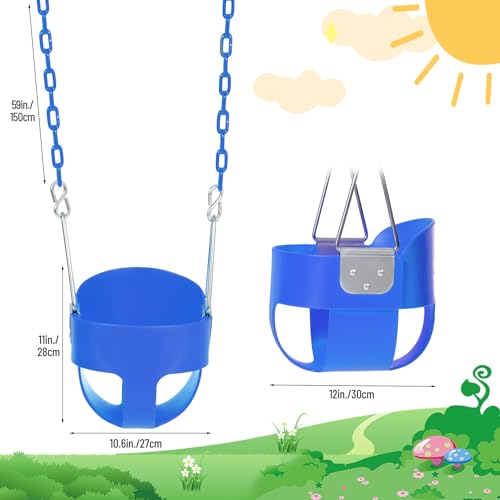 Toddler Swing Seat with Coated Chains, Heavy Duty Kids High Back Bucket Swing with Tree Straps and Hooks for Outdoor, Playground, Backyard, Swing Set Accessories by Domaker, Blue - Thumbnail 2