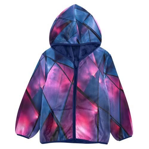 Blue Geometric Triangles Toddler Fleece Jacket Girl Boys Hooded Fleece Jacket Coat Warm Outwear Zip-up 3-10T