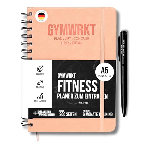 GYMWRKT Premium Trainingstagebuch Krafttraining Deutsch mit Stift - A5 - Gym Logbuch, Fitnesstagebuch zum Ausfüllen - Workout Planer, Fitness Journal für Männer & Frauen - Trainingsplaner (Pink)