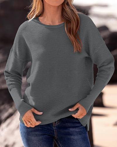 BTFBM Fall Sweaters for Women 2025 Casual Long Sleeve Sweater Striped Loose Fit Pullover Tops