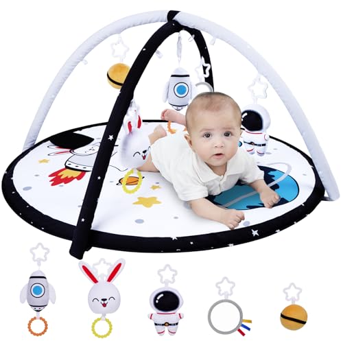 Image of Lovvie & Joy Baby Play Activity Gym Tummy Time Mat for Newborn Infant,Baby Gyms & Playmats for Babies 0-6 9 12 Months with 5 Toys for Early Sensory Exploration and Motor Skill Development Space