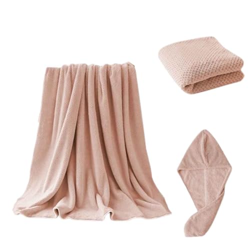 Grande Serviette De Bain Drap De Bain Linge De Bain Serviette De Plage Microfibre Grande Taille Plage Peignoir Adulte Chapeau Ensemble 3 Pièces Tissu Séchage Rapide Salle été (Pink,70×140CM)