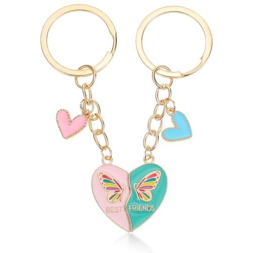 Ouligay 2 Pcs Heart Matching Keychains for Women Best Friend Keychain Best Friend Keyring Long Distance Friendship Birthday Creative Gifts(Pink Bule)