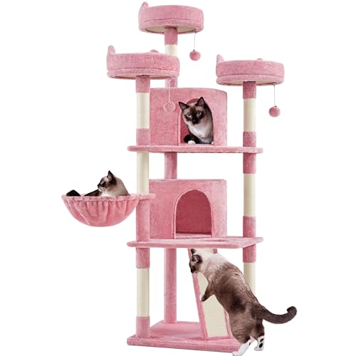 Topeakmart Cat Tree Big Cat House Plush Cat Tower with Caves Condos, 69in Multilevel Cat Tree for Kittens Cats and Pets