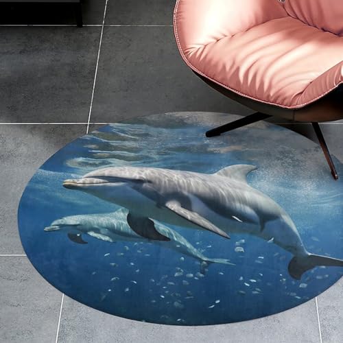 Tapis rond anti-dérapant motif dauphin pour décorer le salon