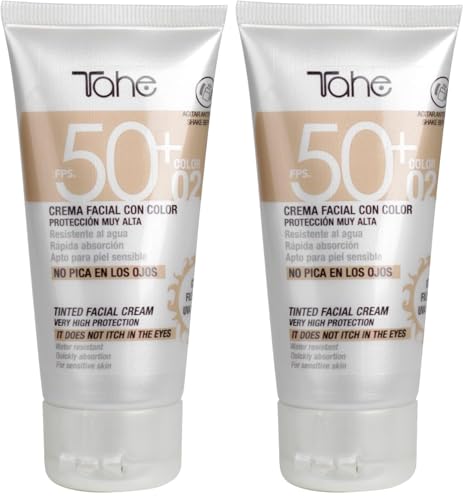 Crème solaire visage SPF 50+ teintée Tahe 50ml protection anti-UV lot de 2