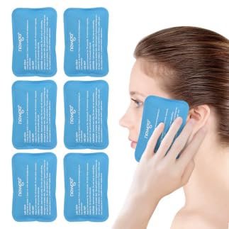 NEWGO Mini Ice Packs (6 Packs) Gel Cold Packs for Injuries Reusable, Face Ice Pack for Face Surgery, Teeth Pain, Tired Eyes, Kid's Boo Boos, Bruises, Headaches,Breastfeeding 4.5"X 3.2" Blue