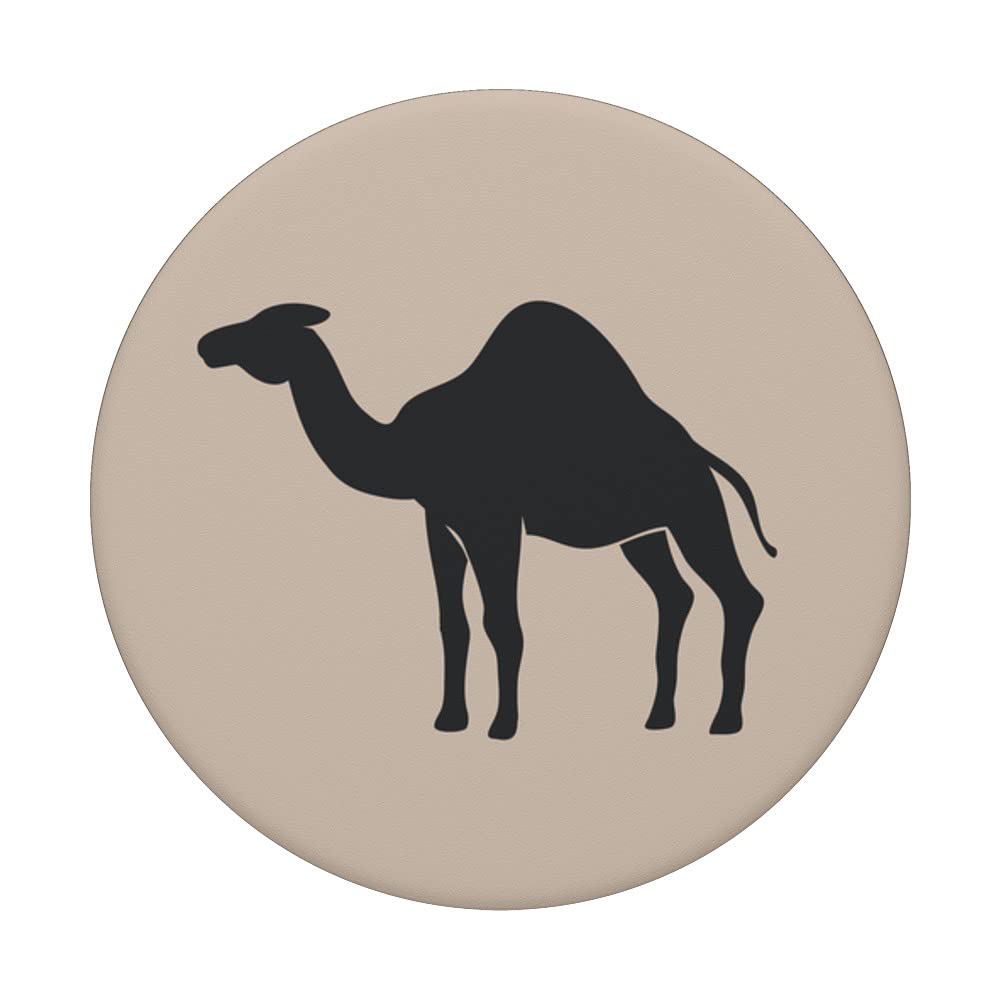 Dark grey Camel animal on tan sand beige wild animals lover PopSockets Swappable PopGrip, Black - Image 3