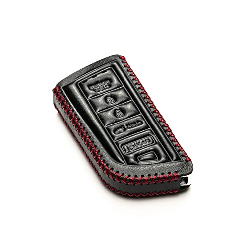 Image of Vitodeco Genuine Leather Smart Key Fob Case with Leather Key Strap Compatible for Acura MDX, RDX, ADX, TLX, INTEGRA - 5-Button, Black /Red (Pack of 2)