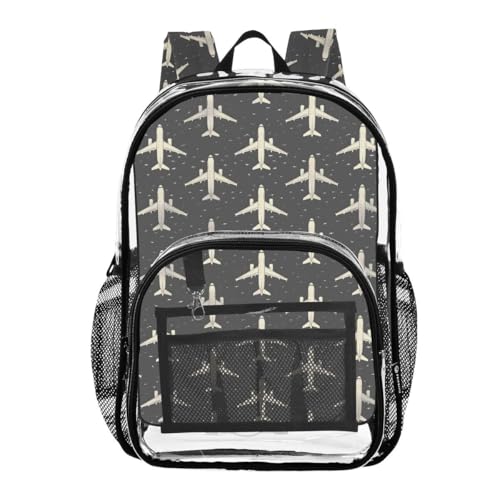 ALAZA Plane Retro Clear Backpack PVC Transparent Bookbag Heavy Duty for Student Boy Girl Kids Adult School Travel Work