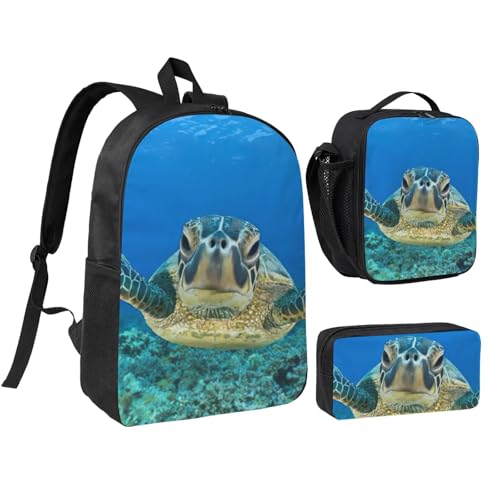 Sac à dos imprimé tortues de mer 3 en 1, cartable 43cm haute capacité avec poches isothermes