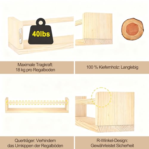 3 Stück Wandregal Kinderzimmer – 42cm Bücherregal Kinder Wand Holz, Schweberegal zur Aufbewahrung von Kinderbüchern & Spielzeug, dekoratives Regal,für Babyzimmer Spielzimmer Wohnzimmer & Wand Deko