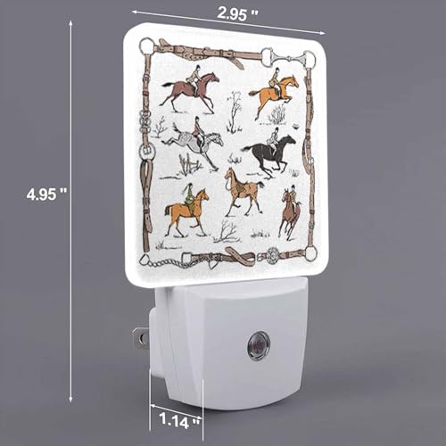 Image of LED Night Light,Horse Race Rider Equestrian Sport LED Night Light Plug into Wall with Dusk to Dawn Light Sensor White Energy Efficient Nightlight for Bedroom Hallway Living Room Kitchen