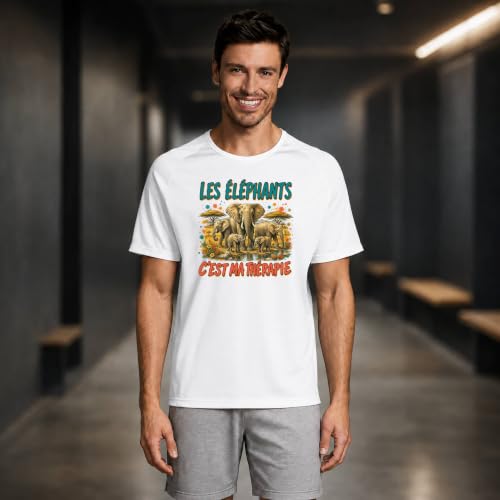 T-Shirt de Sport Homme Les éléphants C'est ma thérapie | Polyester Respirant 140 g/m² Manches Raglan Dos Long Taille S | Running Musculation Fitness Salle | Cadeau Homme Sport Anniversaire – vue 2