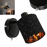 ZMH Wandstrahler mit Schalter Stoff - 360° Schwenkbar Wandspot E14 Wandlampe innen Metall Stoffschirm Schwarz Gold mit Sternenhimmel Design Wandleuchte für Flur Schlafzimmer Bett Kindzimmer Wohnzimmer
