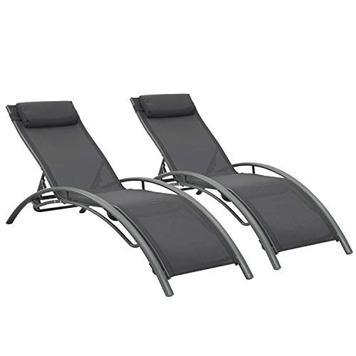 Adjustable Chaise Lounge Chairs Outdoor with Pillow, 2 PCS, Aluminum, Zero Gravity, Grey Blue Pink White (Black)