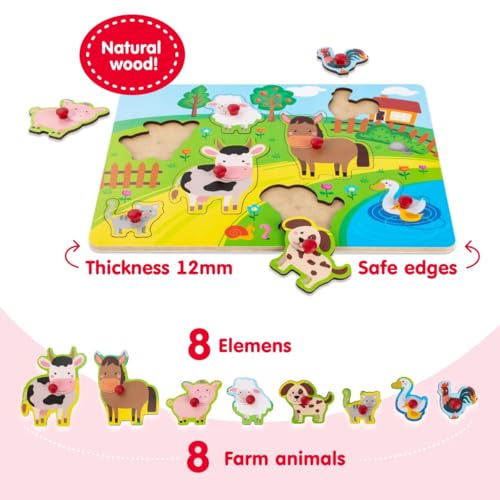 FANCY BABY Drewniane Puzzle Farma ze Zwierzętami dla Dzieci 1 2 3 lata Układanka Drewniana Montessori Zabawka dla Dziewczynki i Chłopca Montessori Zabawki