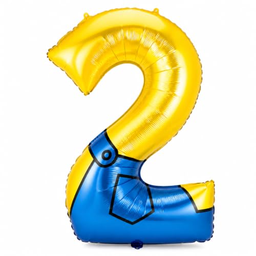 Charnoel Yellow Jeans Number 2 Balloons 40 Inch Yellow Blue Theme Birthday Party Decorations Large Foil Balloons for Girls Boys Birthday Baby Shower Party Backdrop Celebration Supplies