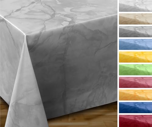 Wachstuchtischdecke abwischbar, OVAL RUND ECKIG, fleckenabweisende Gartentischdecke Marmorstein, zuschneidbare Wachstuch Tischdecke (Eckig 140x120 cm, Grau)