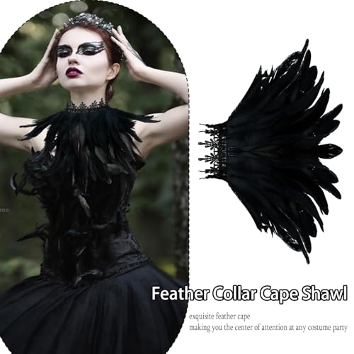 Halloween Gothic Feather Pashminas Black Crow Neck Feather Collar for Women Men Halloween Cosplay party Decorative Accessories4