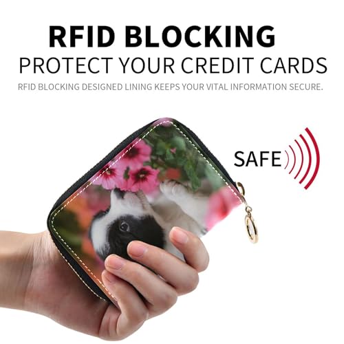 GAIGEO 9 Credit Card Slots & 2 Cash Slots Womens Wallets Zip Around Small Coin Change Purse with Zipper Puppy White Black Dog Cute2