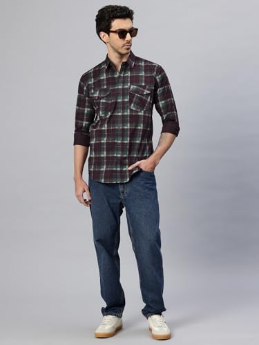 Image of Majestic Man Men's Pure Cotton Cargo Checks Shirt with Dual Flap Pockets - Slim Fit | Full Sleeve | Casual Wear | Trendy & Comfortable