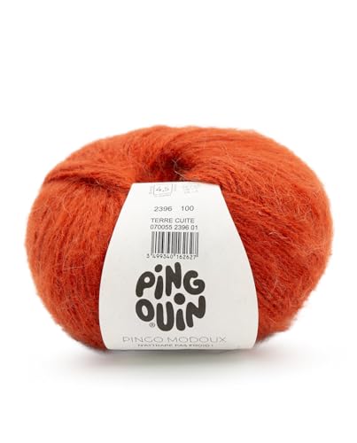Pingouin - Pelote de Laine Pingo Modoux - Mohair - Laine à Crocheter et à Tricoter - 10% LAINE,10% MOHAIR,80% ACRYLIQUE - Aiguille n°4.5 - Couleur ORANGE