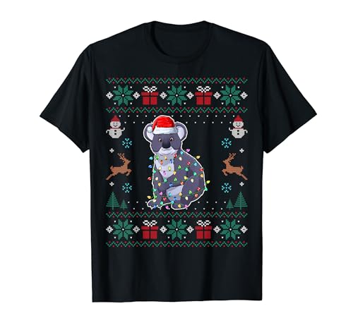 Bear Santa Hat Xmas Lights Bear Christmas Ugly Style Camiseta