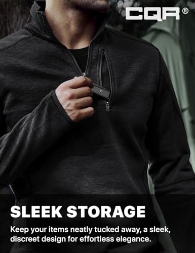 CQR Men's Quarter Zip Utility Fleece Pullover, Outdoor Casual Thermal Sweater, Chest Zipper Pocket, Mock Neck Long Sleeve4