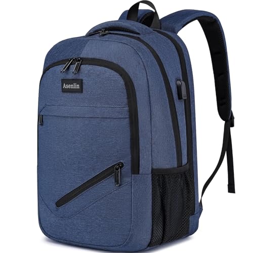 Asenlin Travel Laptop Backpack for Women & Men Water Resistant Business Slim Sturdy Laptops Backpack with USB Charging Port Fits 15.6 Inch Notebook College School Computer Bag-Blue