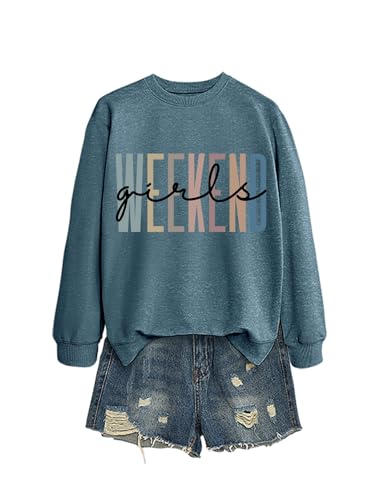 Girls Weekend Sweatshirt Women Funny Travel Vacation Crew Neck Pullover Colorful Letter Vintage Graphic Long Sleeve