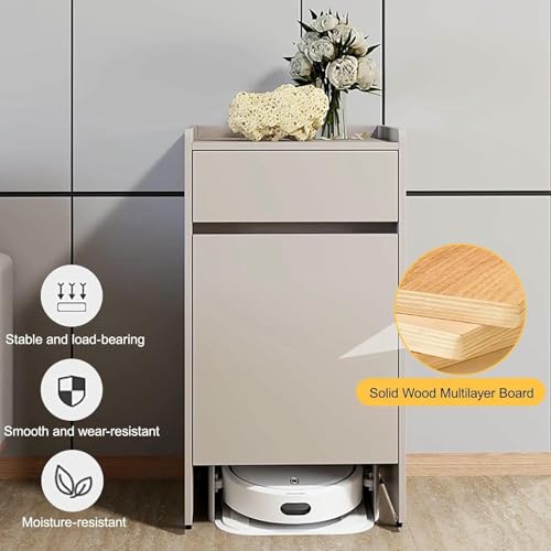 Mesa auxiliar con armario para aspiradora robot de salon mueble oculto de madera blanco con puertas 6