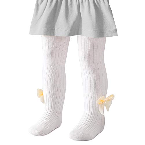 Baby Girls Tights Seamless Cable Knit Toddler Tights Bow-Knot Cotton Newborn Infant Leggings Pants Stockings (B-White, 4-6X) (B-White, 6-12 Months)