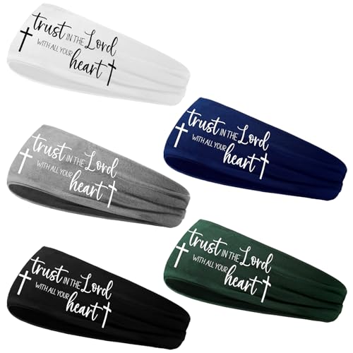 Image of 5 Pcs Christian Athletic Headbands Gifts Cross Headband for Men Women Bible Verse Workout Religious Stretchy Sweat Bands