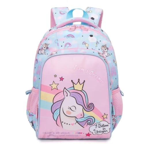 Image of Cots and Cuddles Cute Kawaii Bunny Soft Toy Large Capacity Backpack Bag for Primary School Girl Kids (Pink Blue Unicorn)