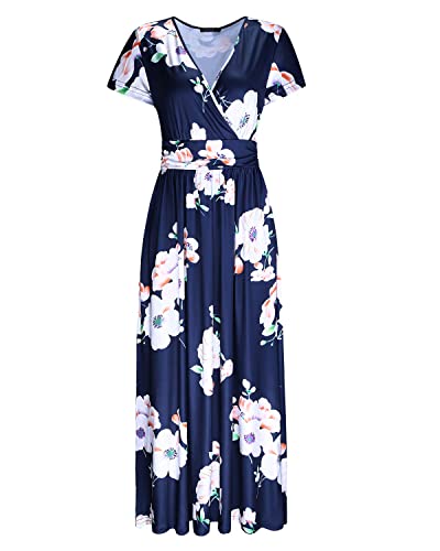 Ouges Women's V-Neck Pattern Pocket Maxi Long Maternity Dress(Floral-12,Xl) #TOP2