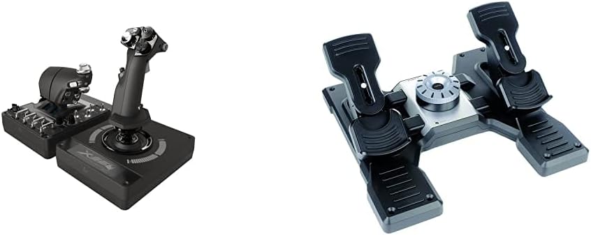 Logitech G X56 H.O.T.A.S Throttle and Joystick Flight Simulator Game Controller, 6 Dregrees of Freedom, 4 Spring Options, +189 Programmable Controls - Black & G Saitek PRO Flight Rudder Pedals - Black