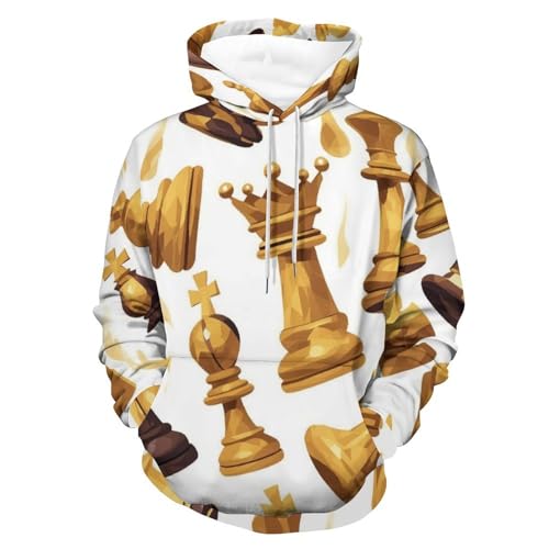 Sweat à Capuche Échecs Dorés : Le Hoodie Confortable Contre le Froid en Taille S
