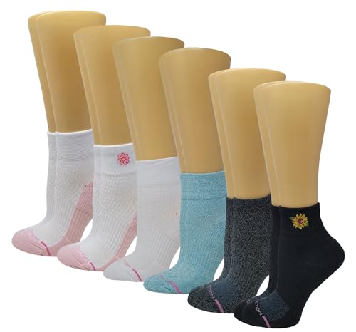 Image of Dr. Motion Compression Quarter Socks For Women With Enhanced Cushion And Breathable Arch Support 6 Pairs