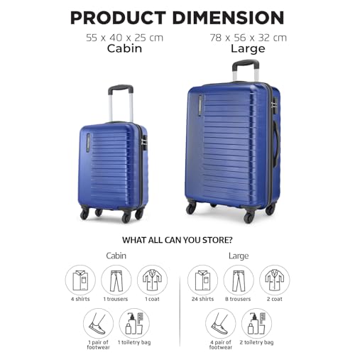 Image of Safari Magnum Incite Set of 2 (Cabin + Large) Trolley Bags Hard Case Polycarbonate 4 Wheels 360 Degree Wheeling Luggage, Travel Bag, Suitcase for Travel, Trolley Bags for Travel, Midnight Blue