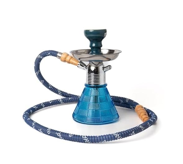 Image of AL-Sheesh Mya Petite Glass Hookah | Designer Alumunium 9 inch Inch Glass, Iron Hookah Set Heavy Smoke | Perfect for Party (Blue)