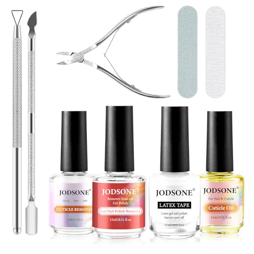 Image of JODSONE Gel Nail Polish Remover Kit Set with 15ml Gel Nail Polish Remover,Cuticle Oil,Latex Tape,Cuticle Removers Liquid,Cuticles Trimmer,Removers Manicure Tool Set for Home Use,No Soaking Wrapping
