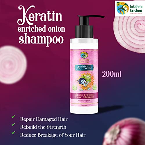 Image of Lakshmi Krishna Keratin Enriched Onion Shampoo-200ml with Aloe Vera, Coconut Oil, Bhringraj Extracts ||Strengthen & Restore Hair with Nourishing Ingredients||
