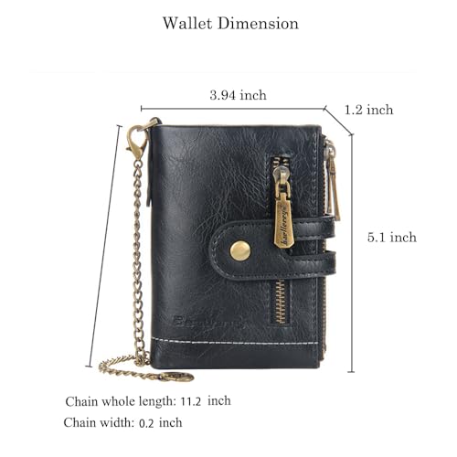 Mens Wallet with Chain PU Faux Leather Bifold Wallet for Men Double Zipper Coin Pocket Purse Double Anti-Theft (Gift Box4