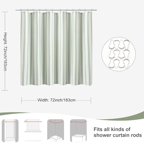 ORTIGIA Green and White Striped Shower Curtain with 12 Metal Hooks, Crinkled Lightweight Textured Fabric Modern Farmhouse Minimalist Bathroom Curtain 72x72 Inch by ORTIGIA - Used condition - Image 9