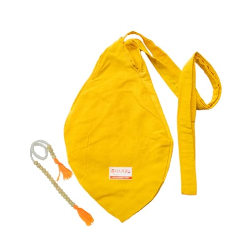 Image of Pure Cotton Chanting Bag or Gomukhi Japa Mala Bag or Cotton Bead Bag with Sakshi Mala Counter (Yellow)
