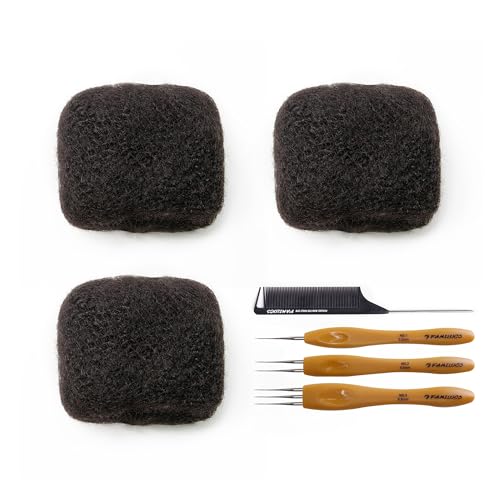 FAMILOCS Tight Afro Kinky Bulk 100 ％ Human Hair for Draedlock Extensions, Repair Locs, Twists and Braids 3 Bundles/Package (10 Inch, 1B - Natural Black)